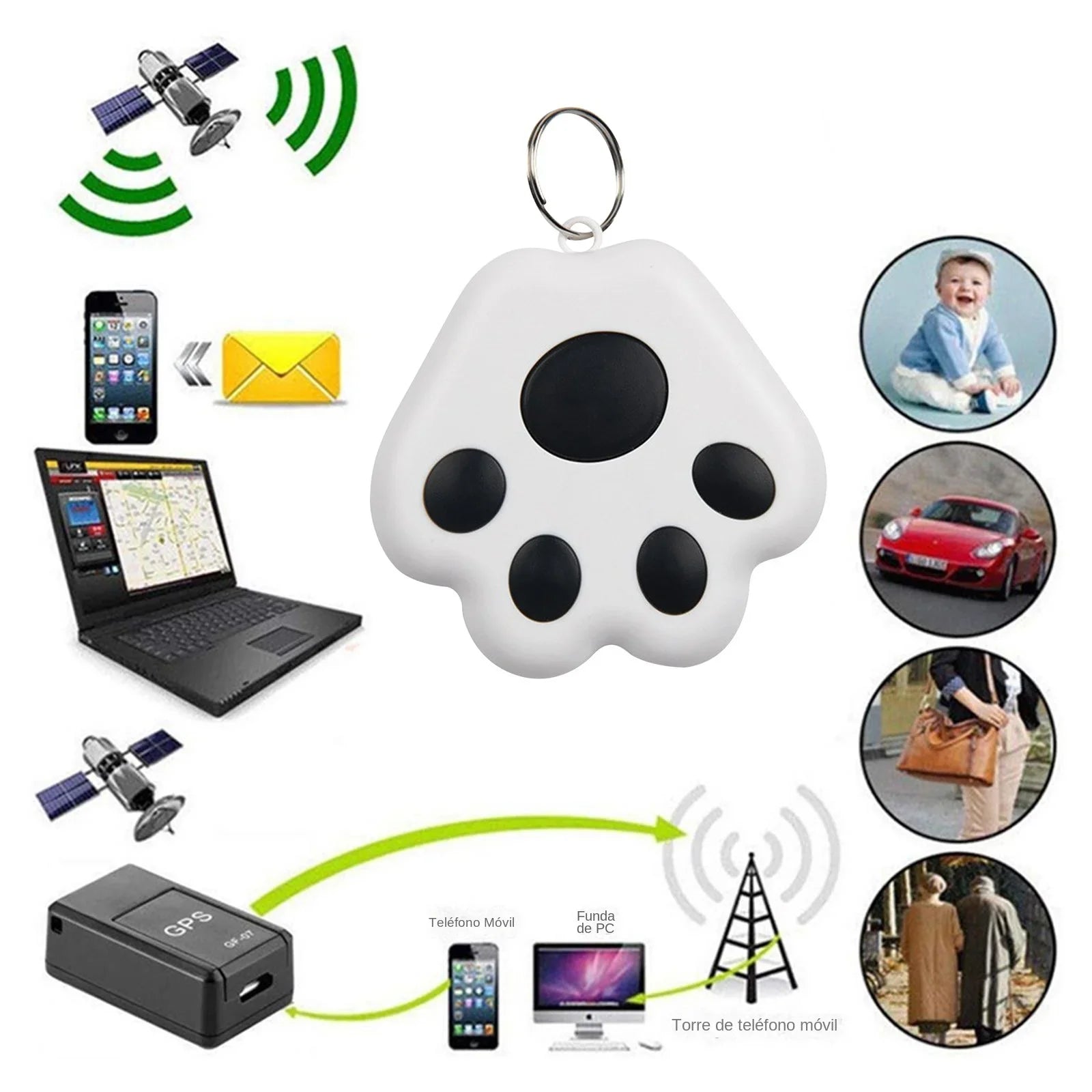 Dog Paw Shape GPS Tracker Anti-Lost Alarm Wireless Bluetooth Locator Tracer for Pets Cat /Kids Bag Wallet Key Collar Accessories